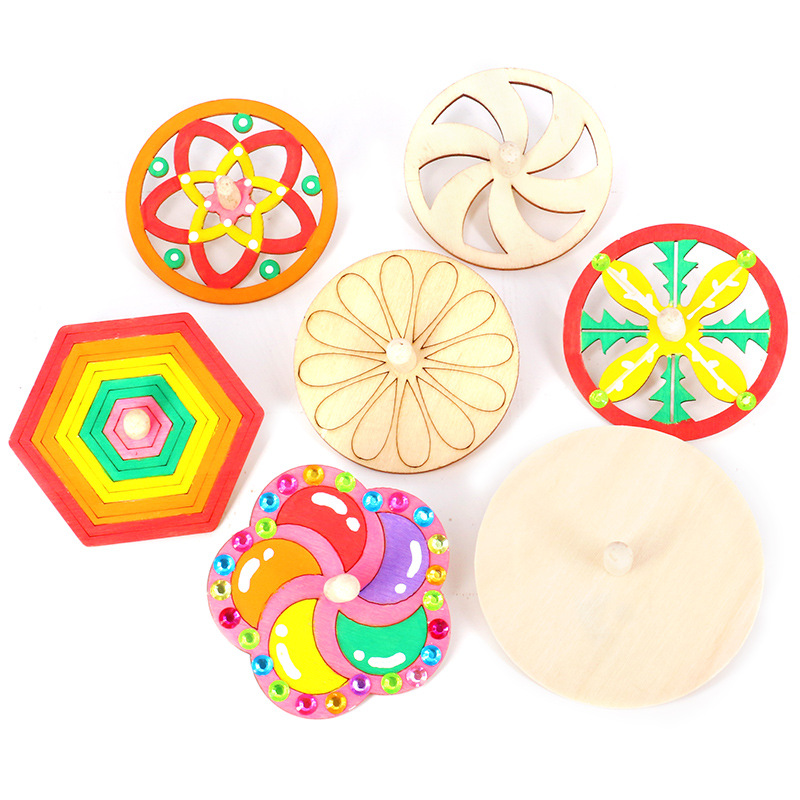 Art Craft Ideas For Kids - 16pcs Wooden Spinning Top Craft Kit