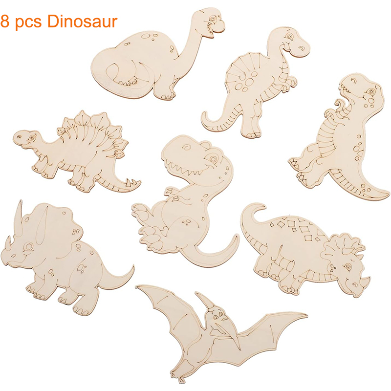 Art Craft Dinosaurs - 8/24 Pieces Unfinished Wooden Dinosaur Animal