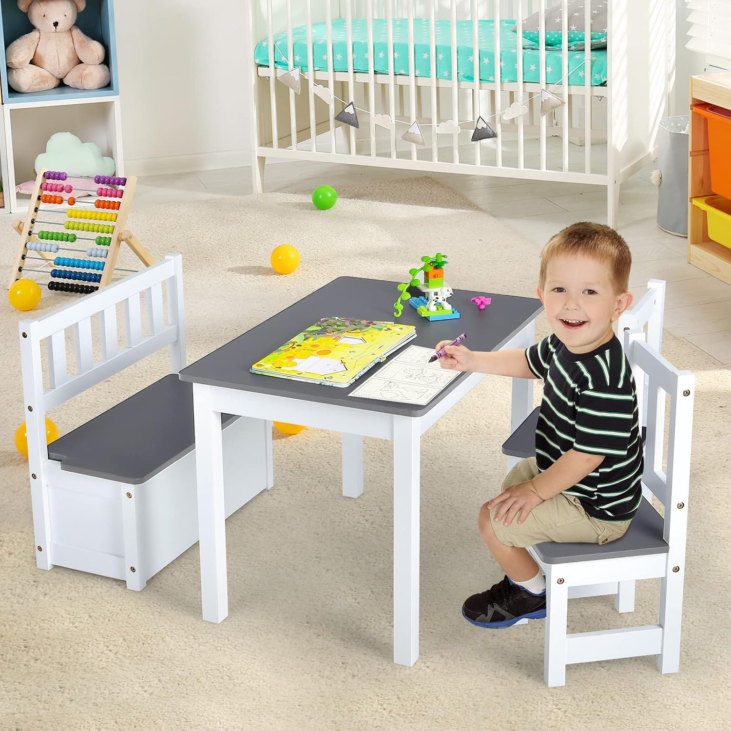 Wood Kids Table & Chair Set wi - Art Craft Toddler recension och pris