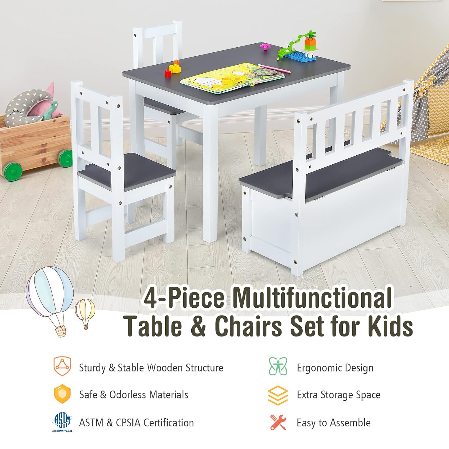 Wood Kids Table & Chair Set wi - Art Craft Toddler recension och pris