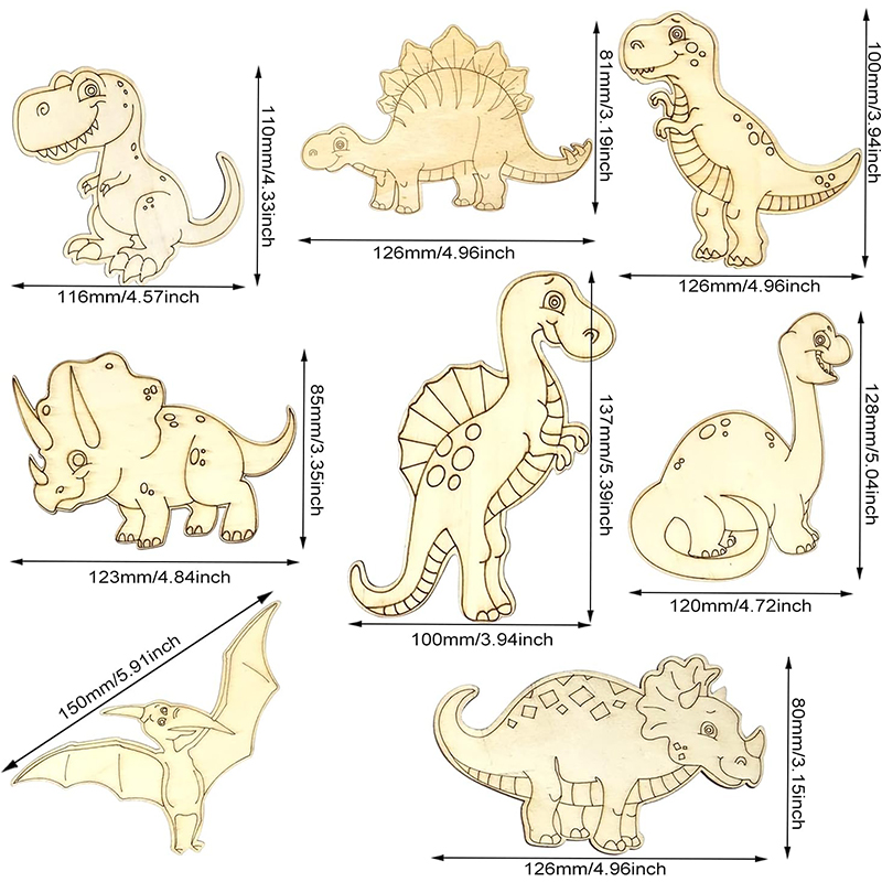 8/24 Pieces Unfinished Wooden  - Art Craft Dinosaurs recension och pris